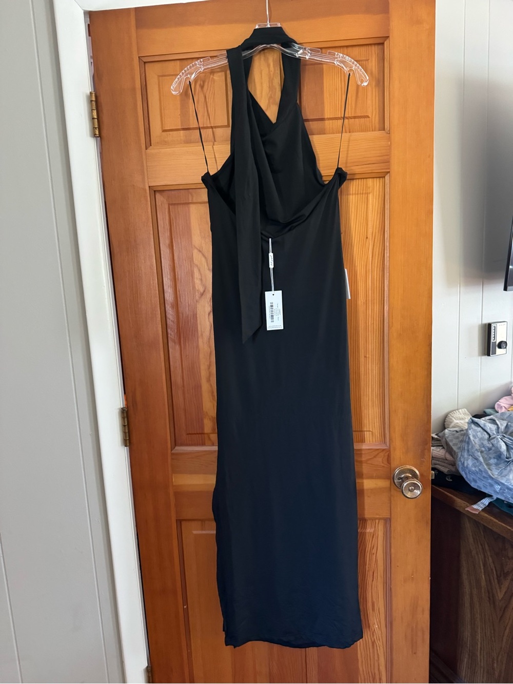 Black Halter Tie-Front Maxi Dress